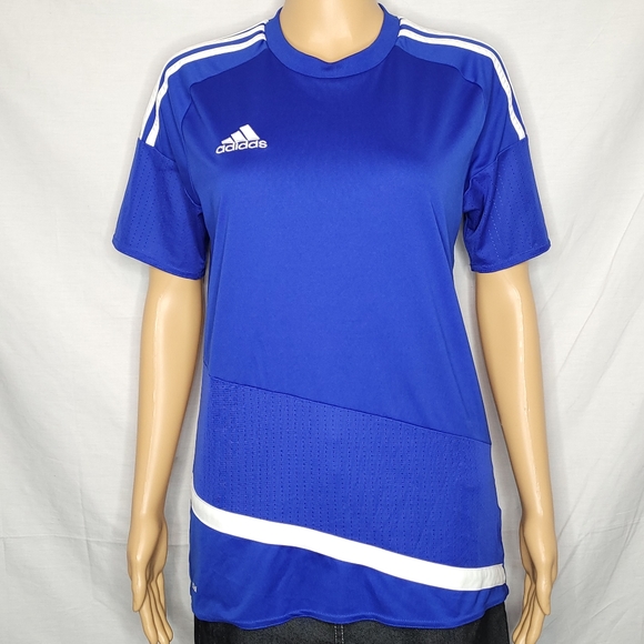 ADIDAS BLUE/WHITE STRIPE WOMEN'S SOCCER JERSEY TEE EUC SMALL - Picture 2 of 10